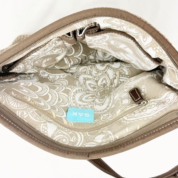 The Sak MISSY Taupe Brown Crochet Woven Faux Leather Single Strap Shoulder Bag - Picture 10 of 16